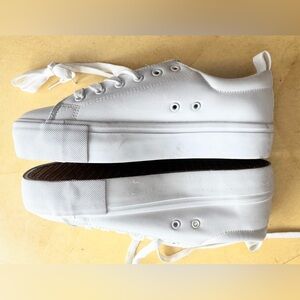 White Platform Sneakers PU Women's Lace Up Casual Shoes Size 10